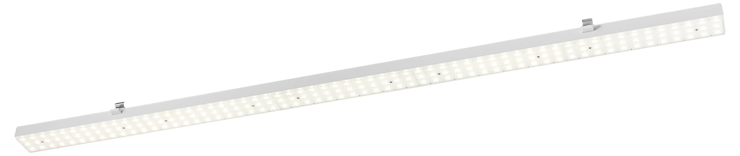 Un panneau lumineux LED rectangulaire blanc avec deux clips de fixation sur la partie supérieure, adapté pour un montage au plafond ou au mur.