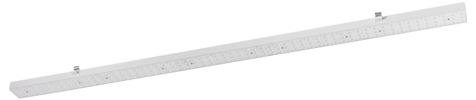 Règle métallique longue ou réglet de mesure sur fond blanc, présentée en diagonale avec des graduations et deux petites pinces.