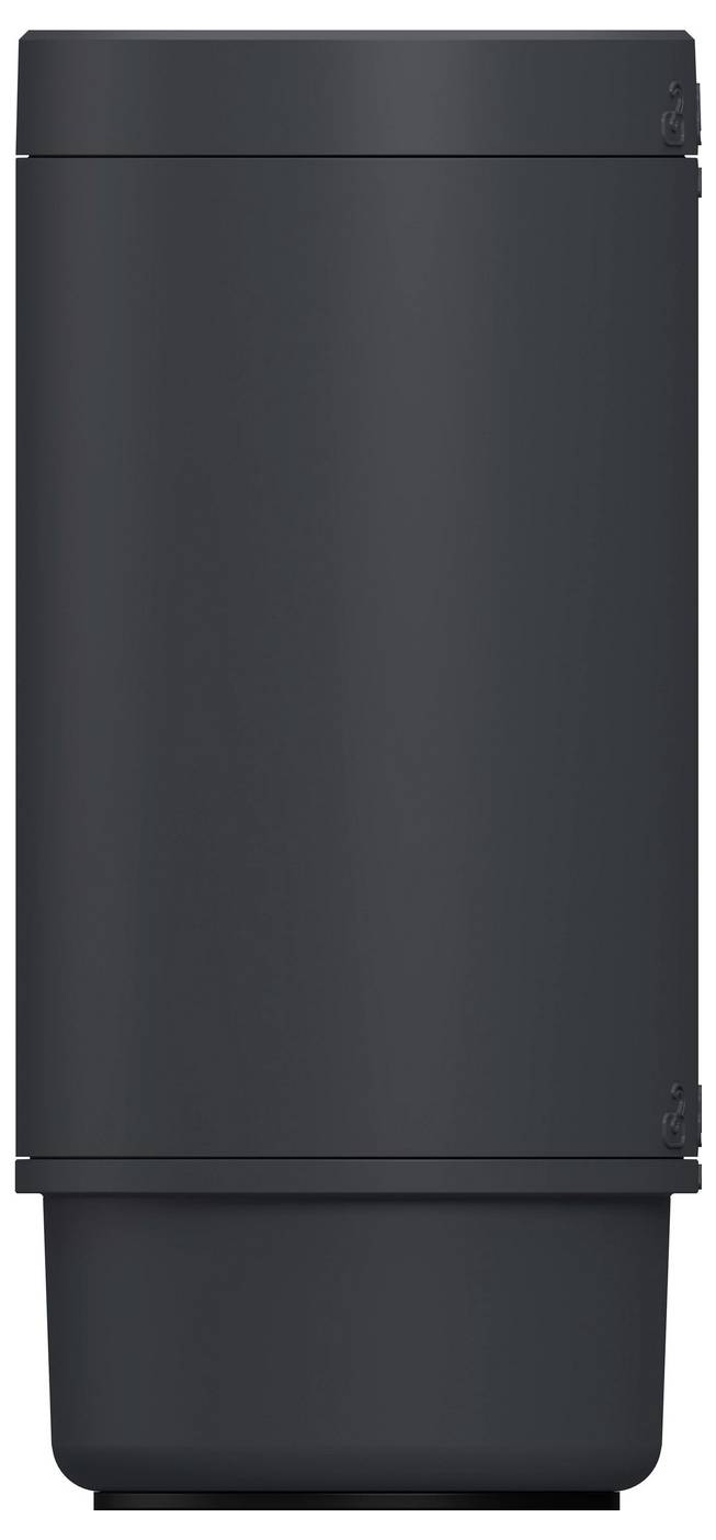 Grand appareil ou meuble de rangement rectangulaire noir avec un compartiment inférieur et aucune commande ou étiquette visible.