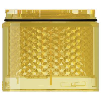 Récipient en plastique ambré transparent avec des côtés à texture facettée, montré en vue de face sur un fond uni.