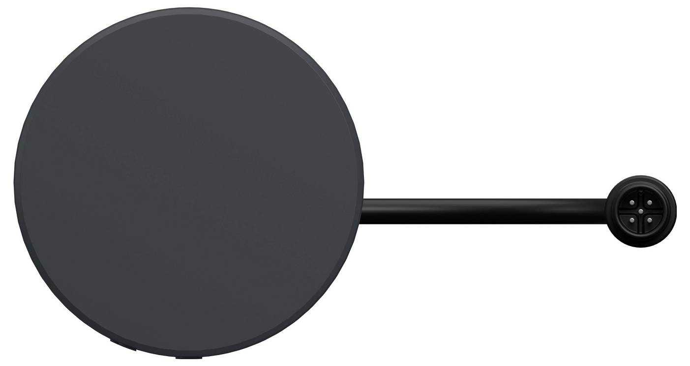Presse à panini électrique noire avec une plaque de cuisson ronde, une poignée latérale et un bouton de commande sur fond blanc