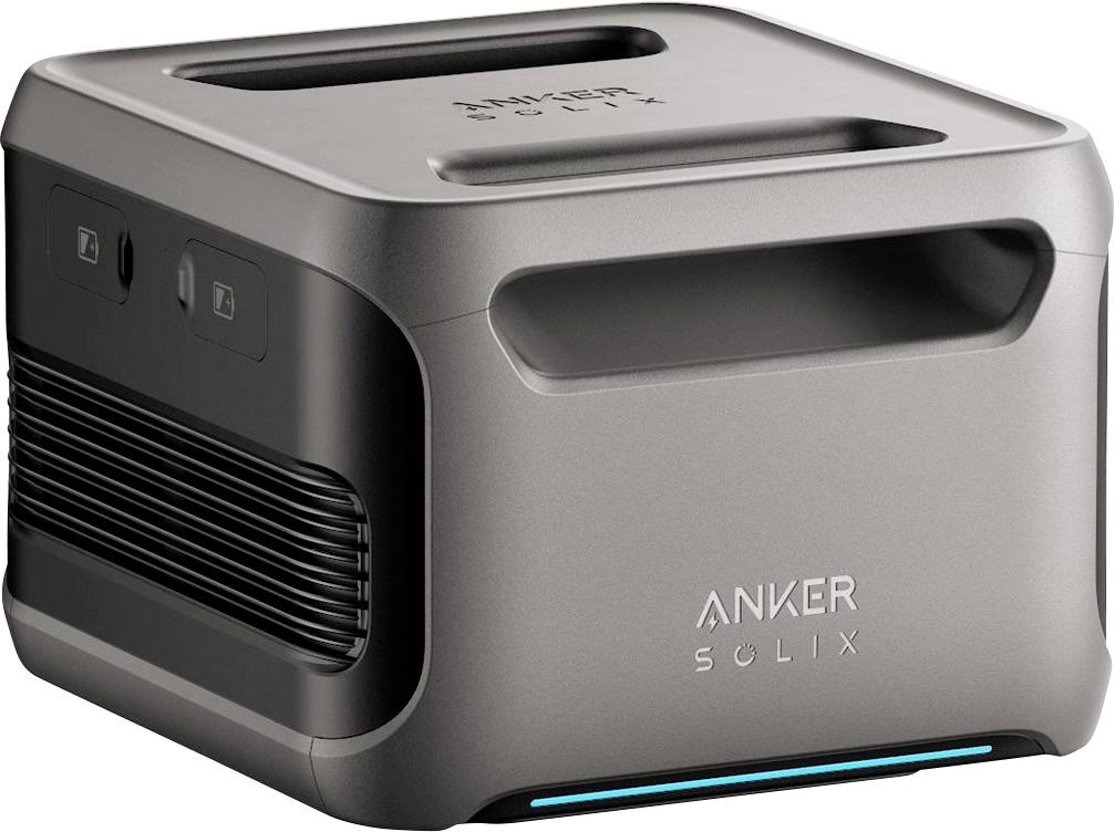 Station d'alimentation portable Anker au design élégant, avec des bouches d'aération, des ports sur le côté et la marque « Anker Solix ».