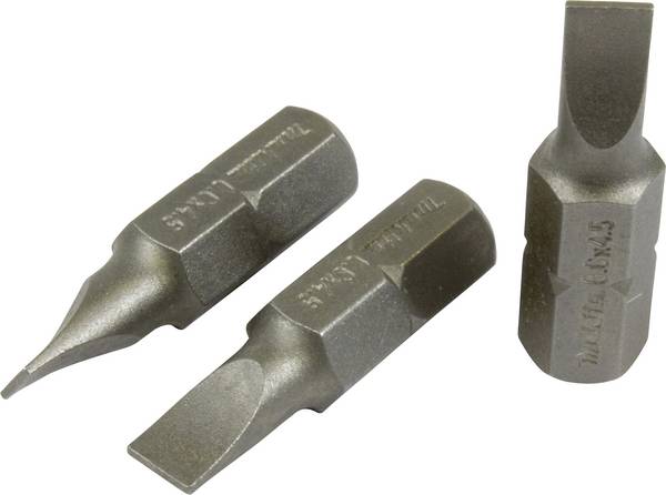 <br>  Makita<br>  B-23525<br>  <br>  Embout pour vis à tête fendue<br>  Propulseur: 1/4" (6.3 mm)<br>  Sortie: vis à fente<br>  4.5 mm<br>  25 mm<br>