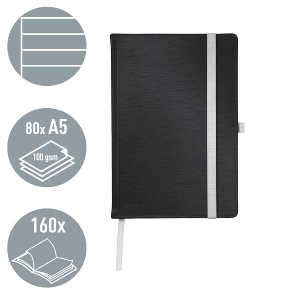 Leitz 44851094 Cahier ligné noir satiné Nombre de pages: 80 DIN A5-2