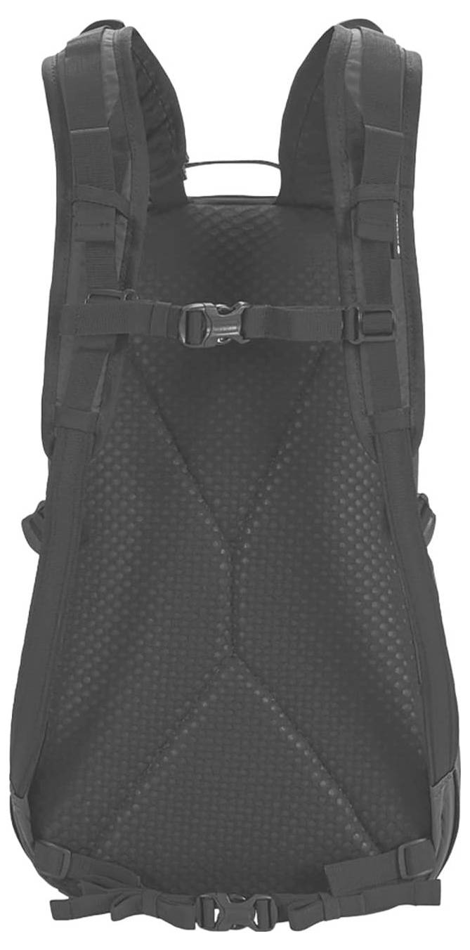 Un sac à dos noir avec des sangles d'épaules, de poitrine et de taille réglables, doté d'un panneau dorsal ergonomique rembourré pour un support et un confort optimaux.