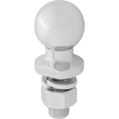 Une boule d'attelage chromée avec une tige filetée et un écrou, conçue pour les connexions de remorquage de véhicules.