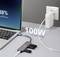 Ordinateur portable en charge à 38% avec un hub de charge rapide connecté à plusieurs appareils. Le texte indique « Charge rapide PD 100W », mettant en évidence la puissance de livraison.