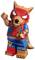 Figurine Lego avec une tête et un corps de renard, portant un costume de super-héros rouge et bleu ressemblant à un spider, dans une pose dynamique d'action.