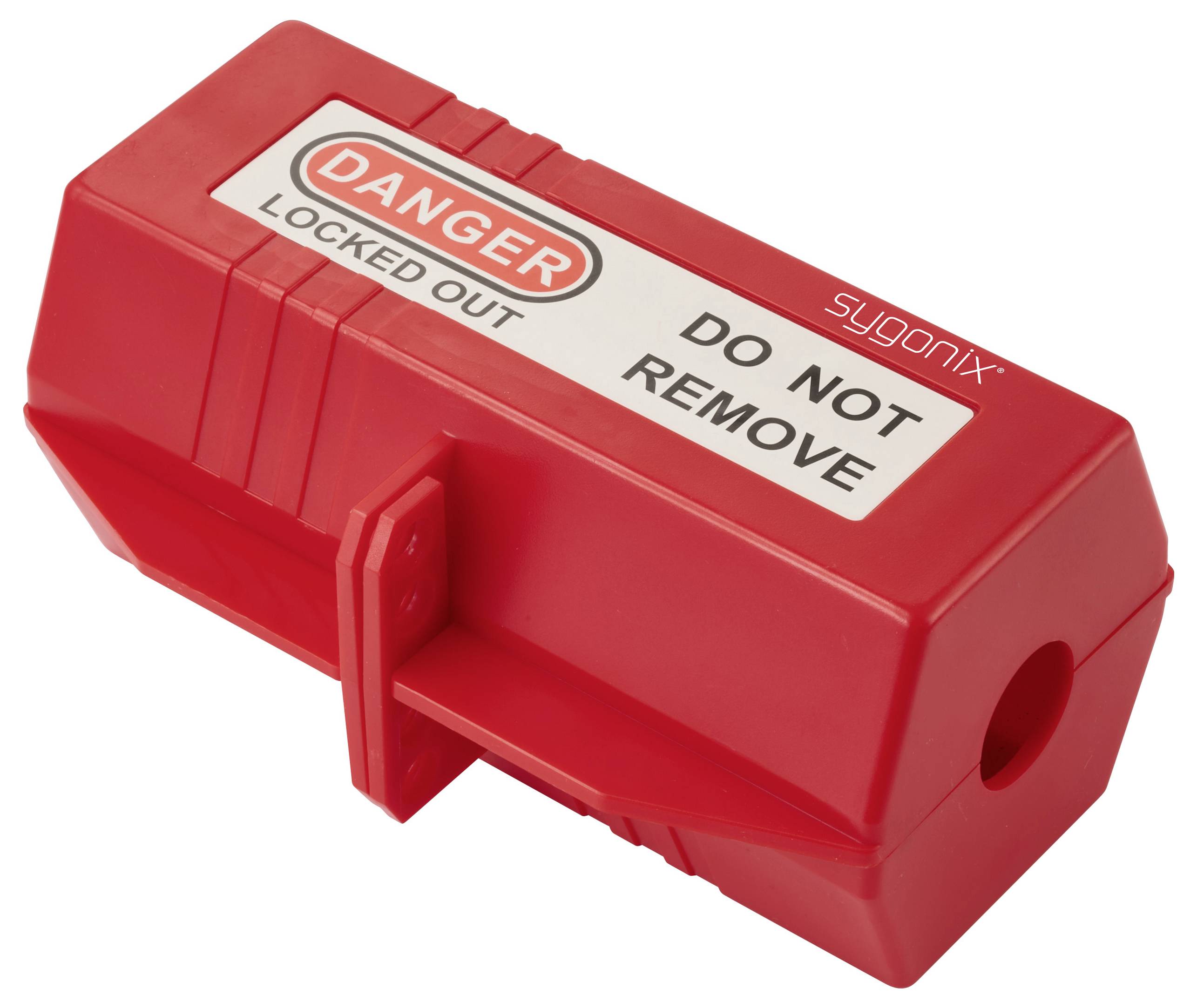 Dispositif de condamnation rouge avec étiquettes de texte « Danger Verrouillé » et « Ne Pas Enlever ». Utilisé pour la sécurité afin de maintenir un interrupteur ou un disjoncteur en position éteinte.