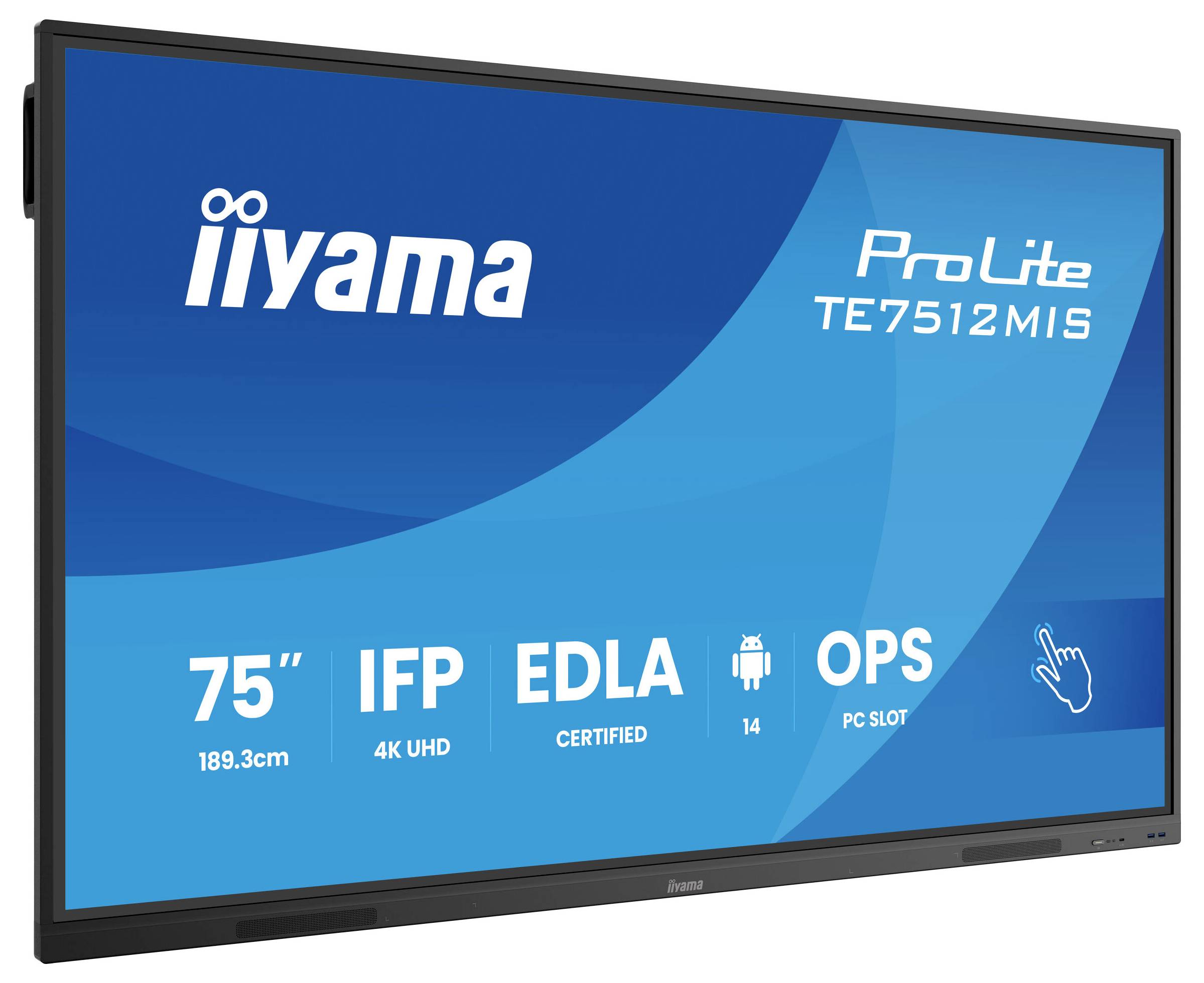 Écran iiyama ProLite TE7512MIS de 75 pouces en UHD 4K avec IFP, certification EDLA, Android 14, emplacement pour PC OPS.