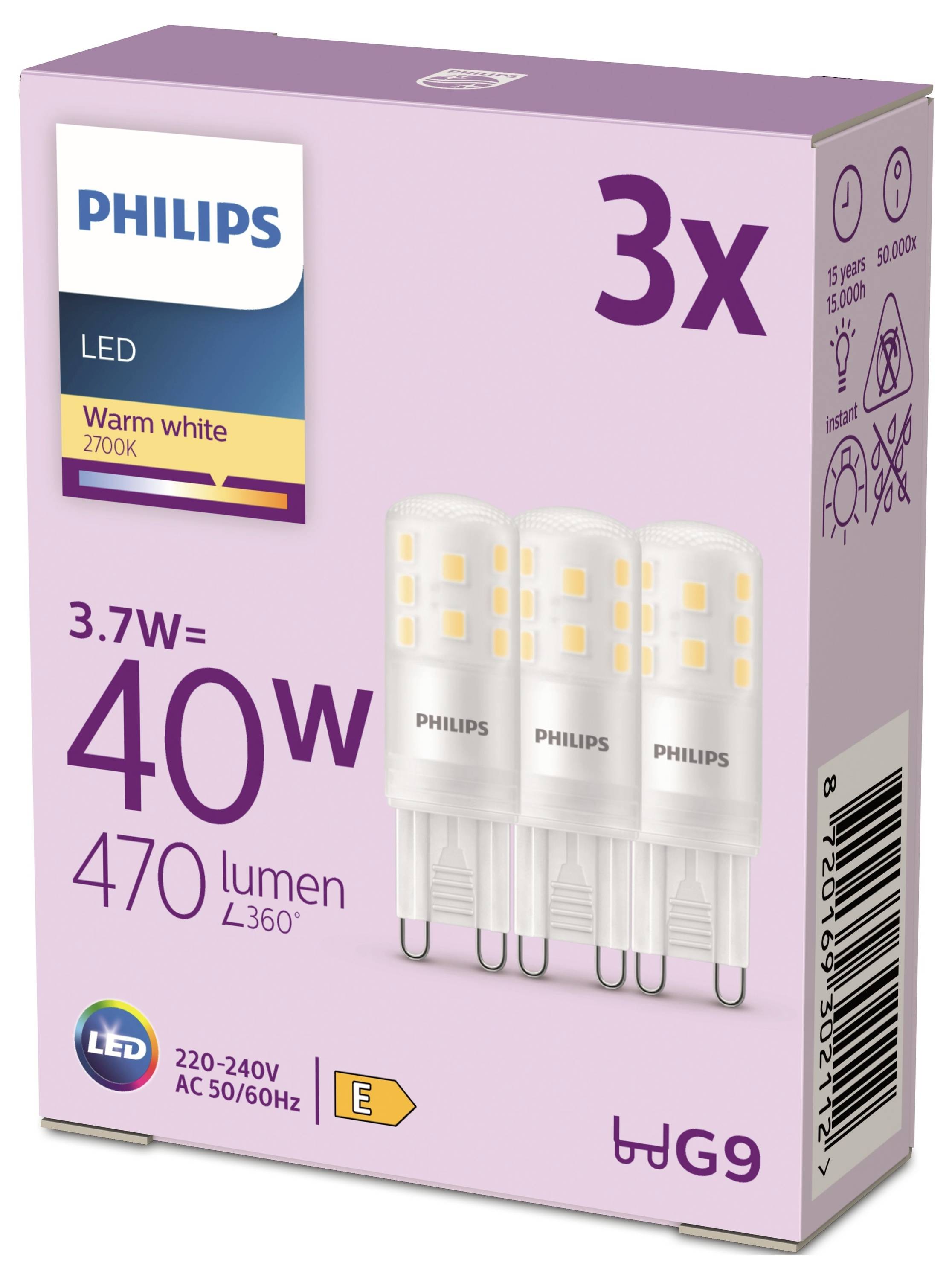 Philips 8720169302112 LED CEE E (A - G) G9 3.7 W = 40 W blanc chaud 3 pc(s)-1