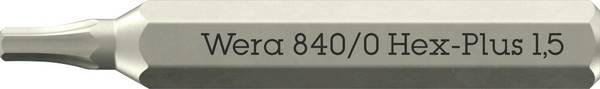 <br>  Wera<br>  05058110001<br>  840 Micro<br>  Embout 6 pans<br>  Propulseur: 4 mm<br>  Sortie: 6 pans intérieurs<br>  1.5 mm<br>  30 mm<br>