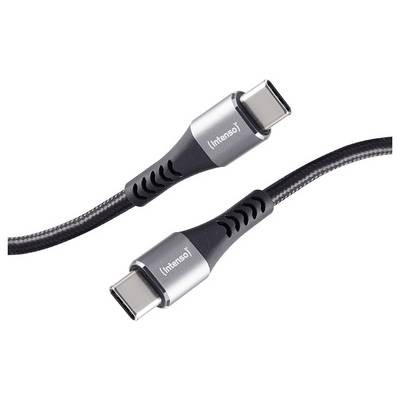 Deux câbles USB-C avec des connecteurs en métal gris et des câbles tressés noirs, présentés sur un fond blanc uni.