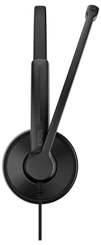Un casque noir avec une longue perche de microphone, conçu pour une utilisation audio professionnelle. La marque 'EPOS' est visible sur le couvre-oreille.