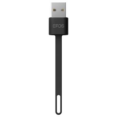 Un adaptateur USB noir portant la marque « EPOS ».