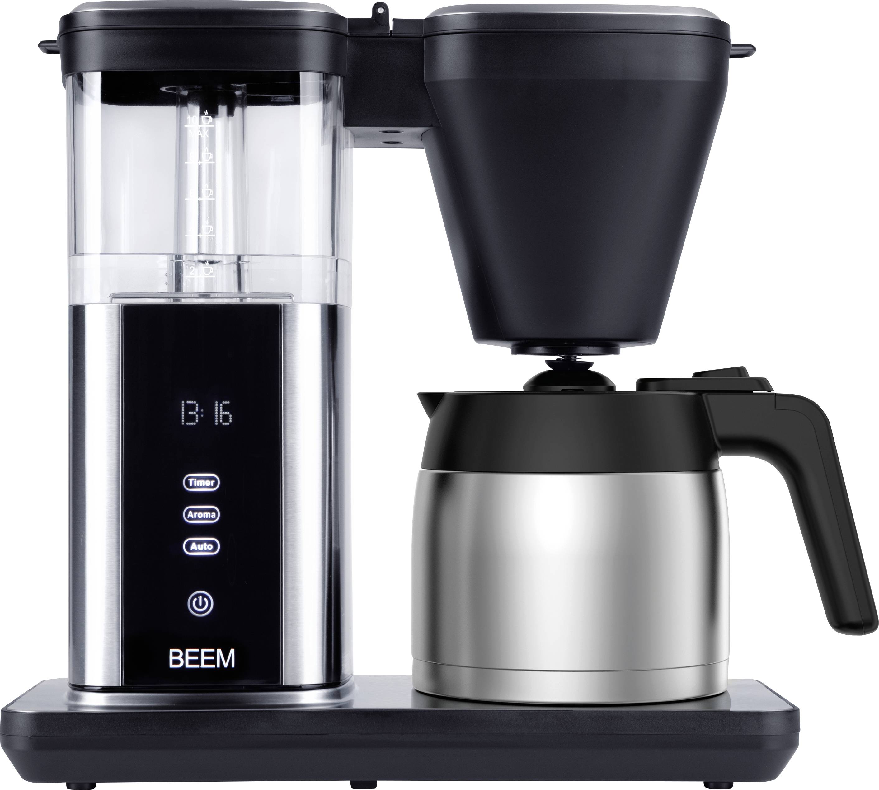 BEEM 03890 Cafetière noir, argent Nombre de tasse=10 verseuse thermofuge, minuteur, fonction de conservation de la chale-0