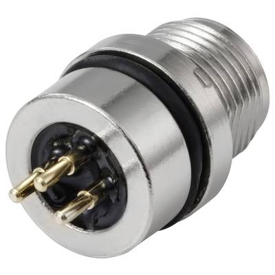 Un connecteur électrique métallique cylindrique doté de trois broches en or saillantes, conçu pour des connexions électroniques sécurisées et stables.