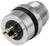 Un connecteur électrique métallique cylindrique doté de trois broches en or saillantes, conçu pour des connexions électroniques sécurisées et stables.