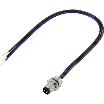 Un gros plan d'un connecteur électrique avec des fils marron et bleu attachés, utilisé pour relier des appareils ou des circuits.