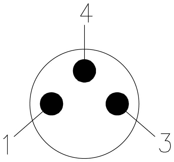 Un diagramme d'un objet circulaire avec trois points noirs à l'intérieur, étiquetés 1, 3 et 4, reliés par des lignes pointant vers l'extérieur.