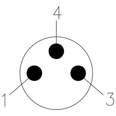 Un diagramme d'un objet circulaire avec trois points noirs à l'intérieur, étiquetés 1, 3 et 4, reliés par des lignes pointant vers l'extérieur.