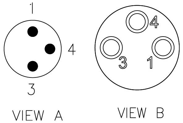« Vue A » montre un cercle avec trois points noirs étiquetés 1, 3 et 4. « Vue B » montre un cercle avec trois anneaux étiquetés 1, 3 et 4.