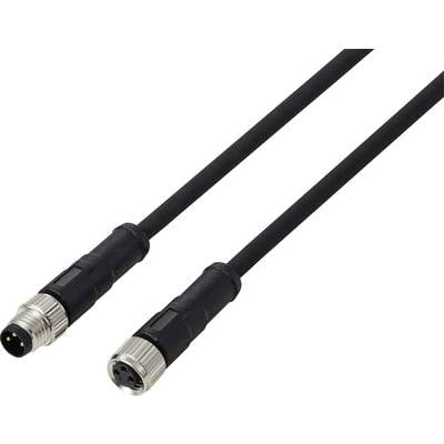 Un câble noir avec des connecteurs métalliques mâles et femelles à chaque extrémité, conçu pour connecter des appareils électroniques de manière sécurisée.