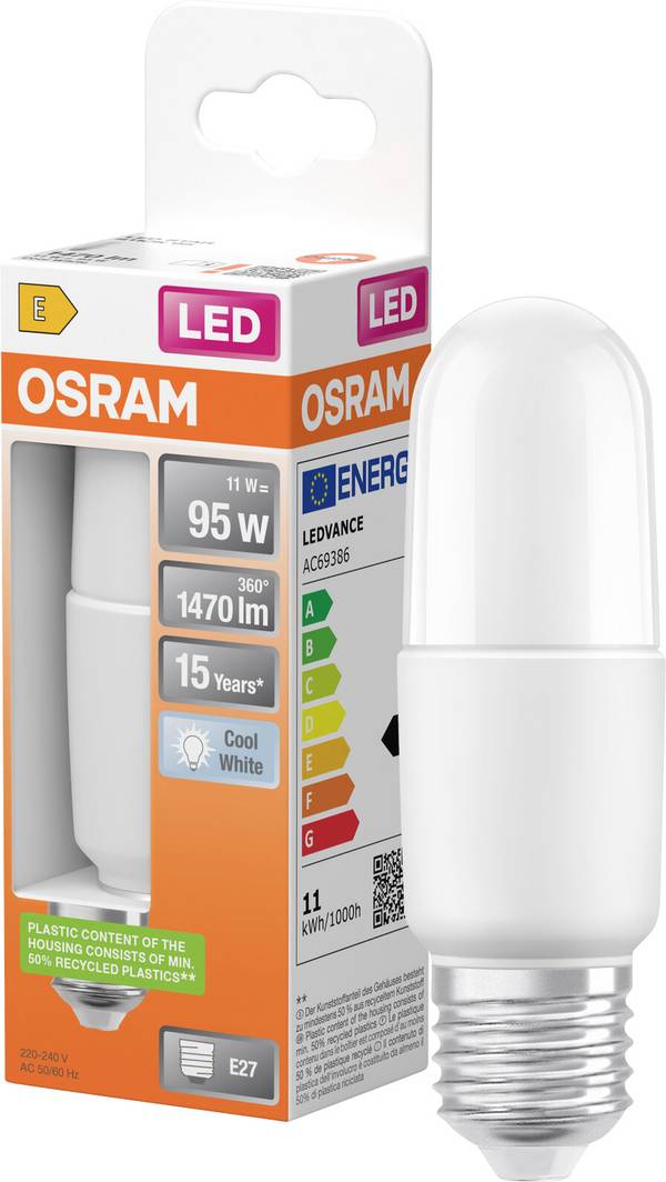 OSRAM HOMELIGHTING 4099854480416 LED CEE E (A - G) E27 forme de bâton 11 W blanc froid   1 pc(s)