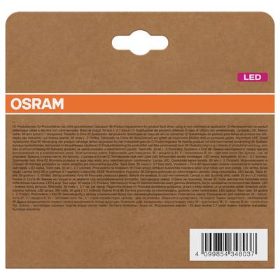 Ampoule LED OSRAM dans un emballage en carton brun avec marque orange et étiquette code-barres.