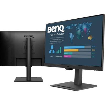 Écran 'BenQ' affichant un graphique intitulé 'Évaluation de l'Année Prochaine' avec un graphique à barres montrant les parts de marché des produits : A (71 %), B (56 %), C (30 %), D (26 %).
