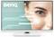 Un écran d'ordinateur BenQ affiche l'image partielle du visage d'une femme avec des diagrammes de flux de données et des éléments technologiques superposés.