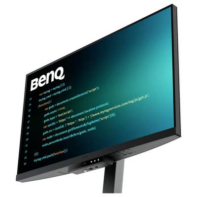 Un écran BenQ affichant des lignes de code JavaScript.