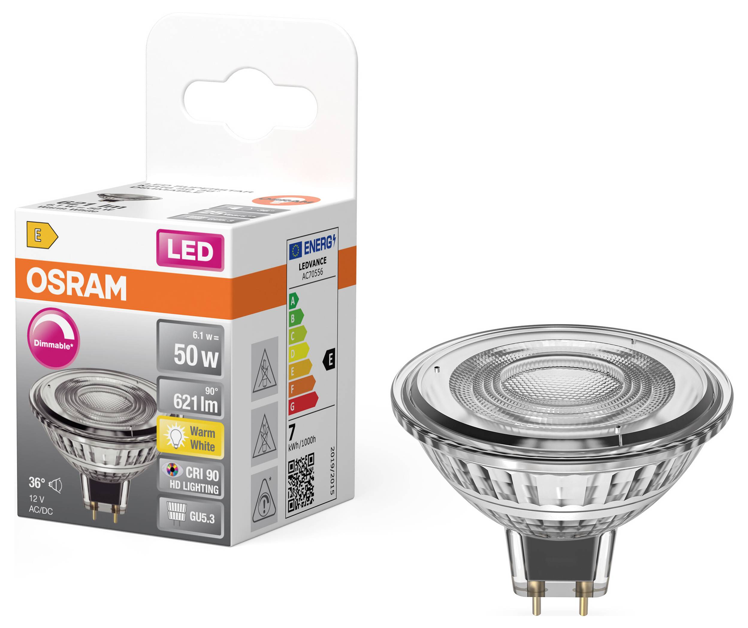 OSRAM HOMELIGHTING 4099854456893 Lampe à réflecteur LED CEE E (A - G) GU5.3 6.1 W blanc chaud (Ø x H) 50.00 mm x 50.00 m-1