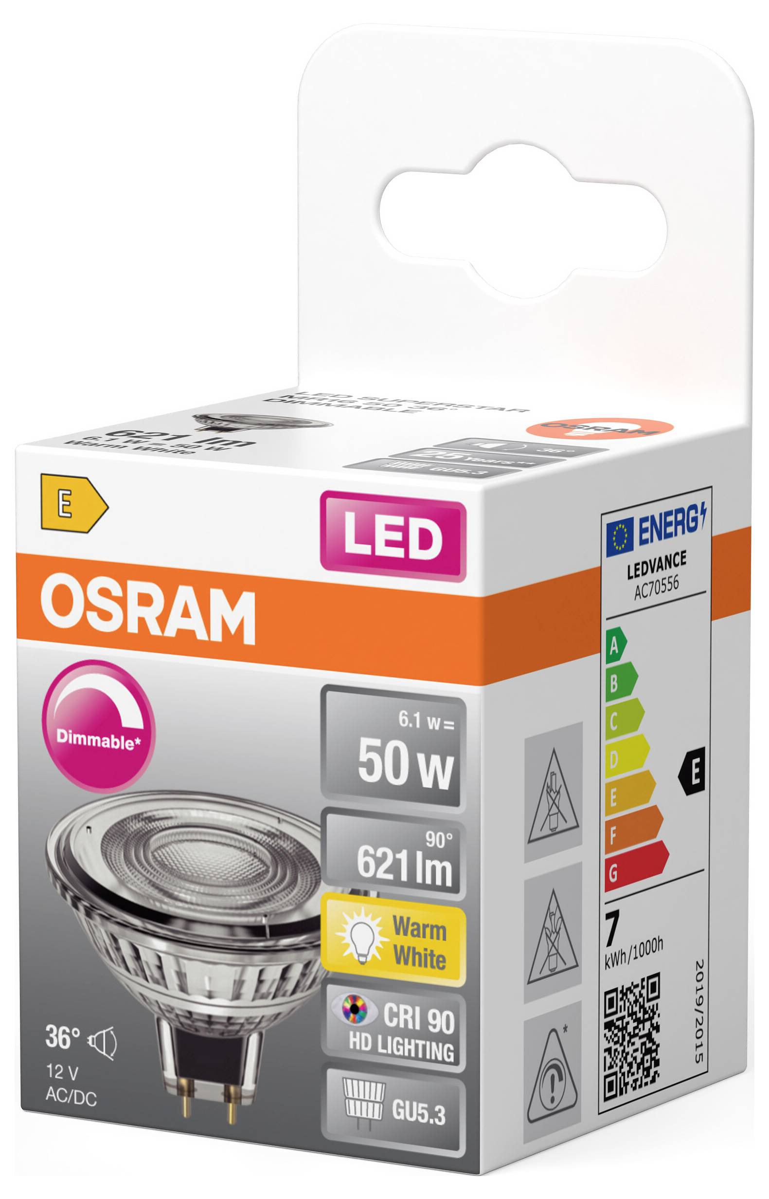 OSRAM HOMELIGHTING 4099854456893 Lampe à réflecteur LED CEE E (A - G) GU5.3 6.1 W blanc chaud (Ø x H) 50.00 mm x 50.00 m-2
