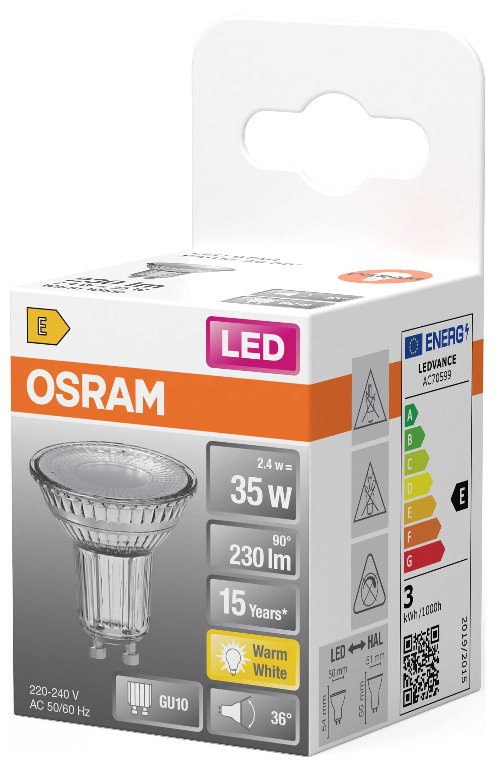 OSRAM HOMELIGHTING 4099854458484 Lampe à réflecteur LED CEE E (A - G) GU10 2.4 W blanc chaud (Ø x H) 50.00 mm x 50.00 mm-2