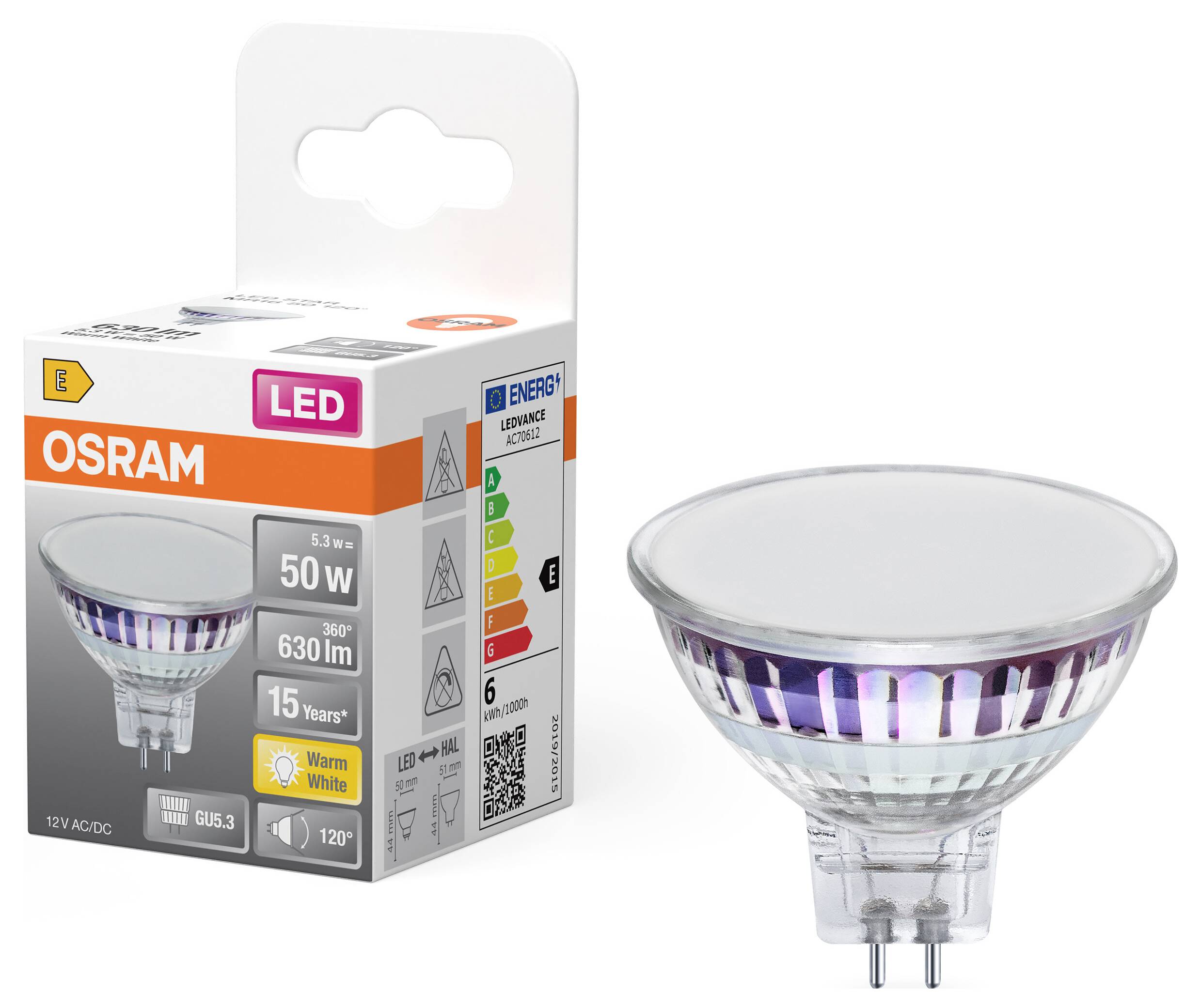 OSRAM HOMELIGHTING 4099854458460 Lampe à réflecteur LED CEE E (A - G) GU5.3 5.3 W blanc chaud (Ø x H) 50.00 mm x 50.00 m-1