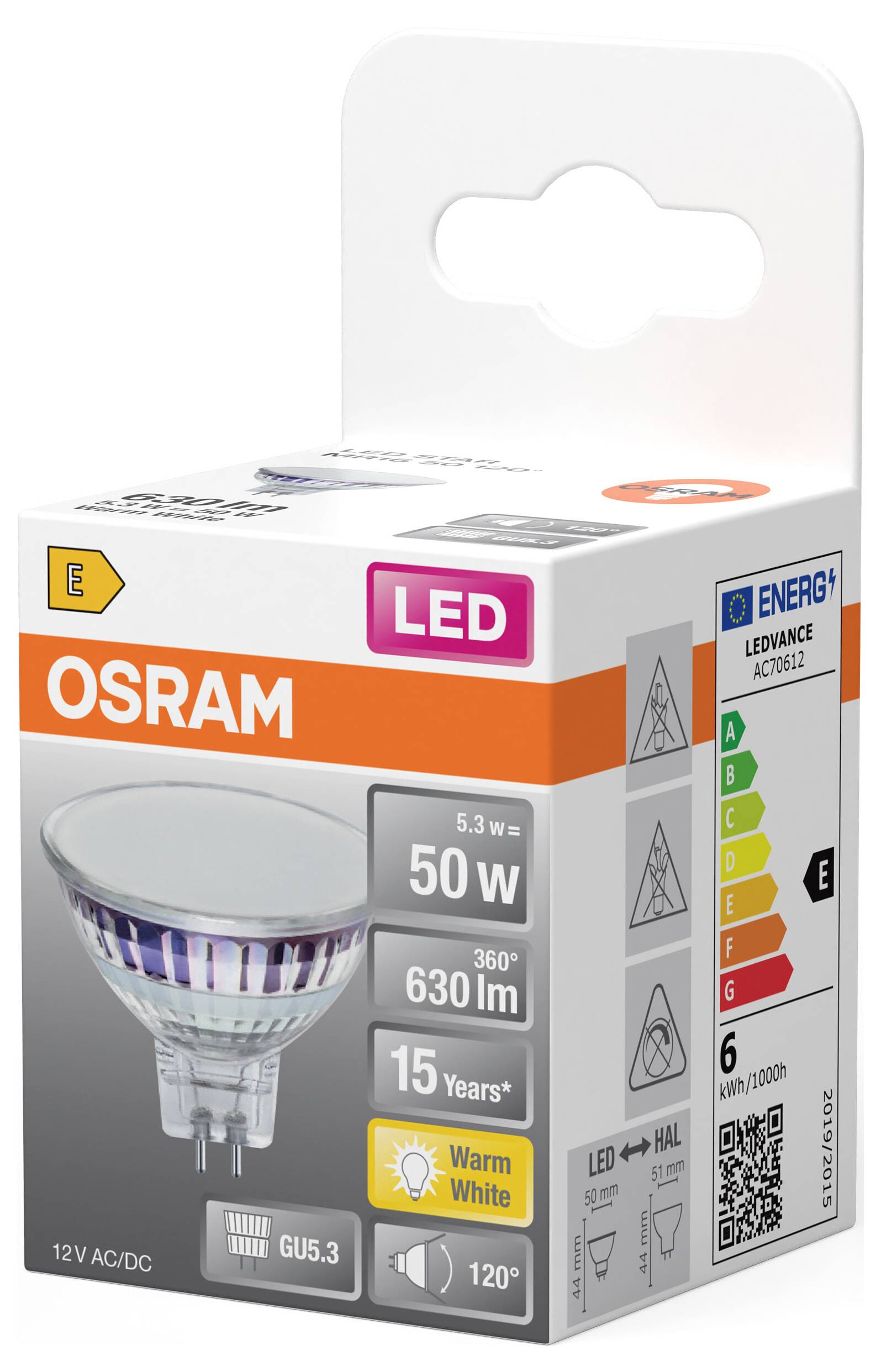 OSRAM HOMELIGHTING 4099854458460 Lampe à réflecteur LED CEE E (A - G) GU5.3 5.3 W blanc chaud (Ø x H) 50.00 mm x 50.00 m-2