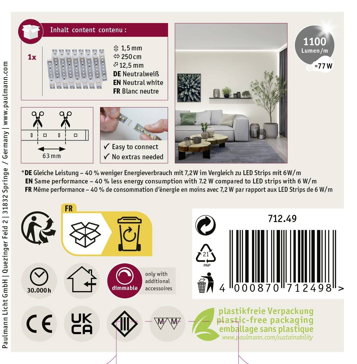 Paulmann MaxLED 1000 Stripe 71249 Ruban LED 2.5 m blanc neutre 1 pc(s)-8