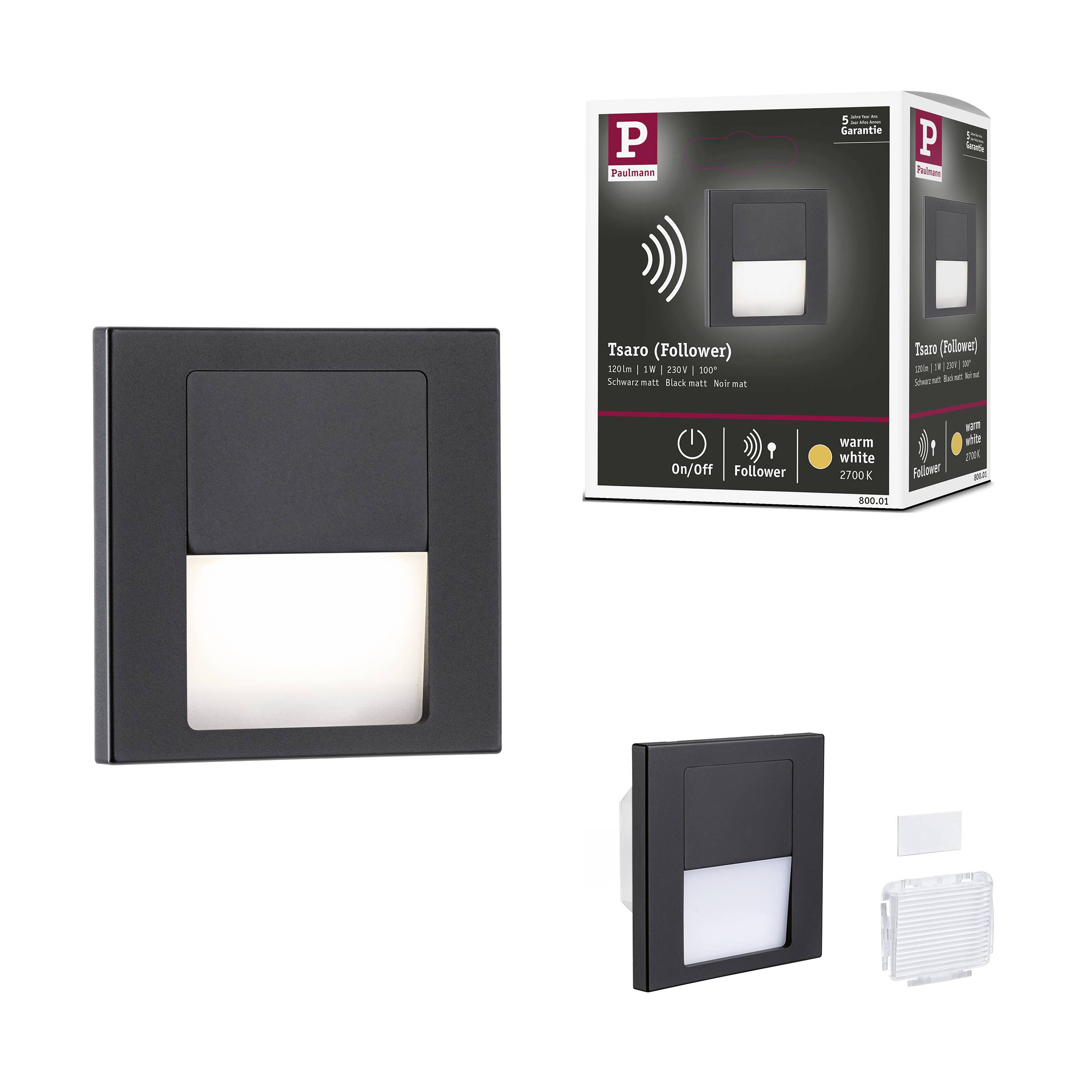 Paulmann 80001 Tsaro eckig 80x36mm Luminaire mural encastré LED 1 W noir (mat)-10