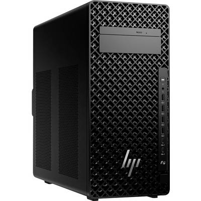 Un boîtier d'ordinateur de bureau noir avec un panneau avant au motif géométrique et plusieurs ports USB sur le côté droit.