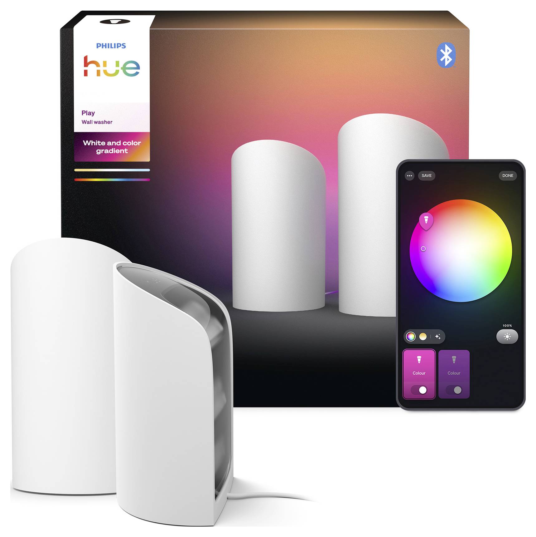 Philips Hue Luminaire de table 8720169385931 Philips Hue Play Wallwasher, Doppelpack, weiß LED 20 W-1