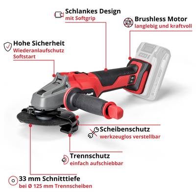 Meuleuse d'angle sans fil Einhell 4431140+4540011 125 mm sans batterie, sans chargeur, + coffret e-case 18 V-2