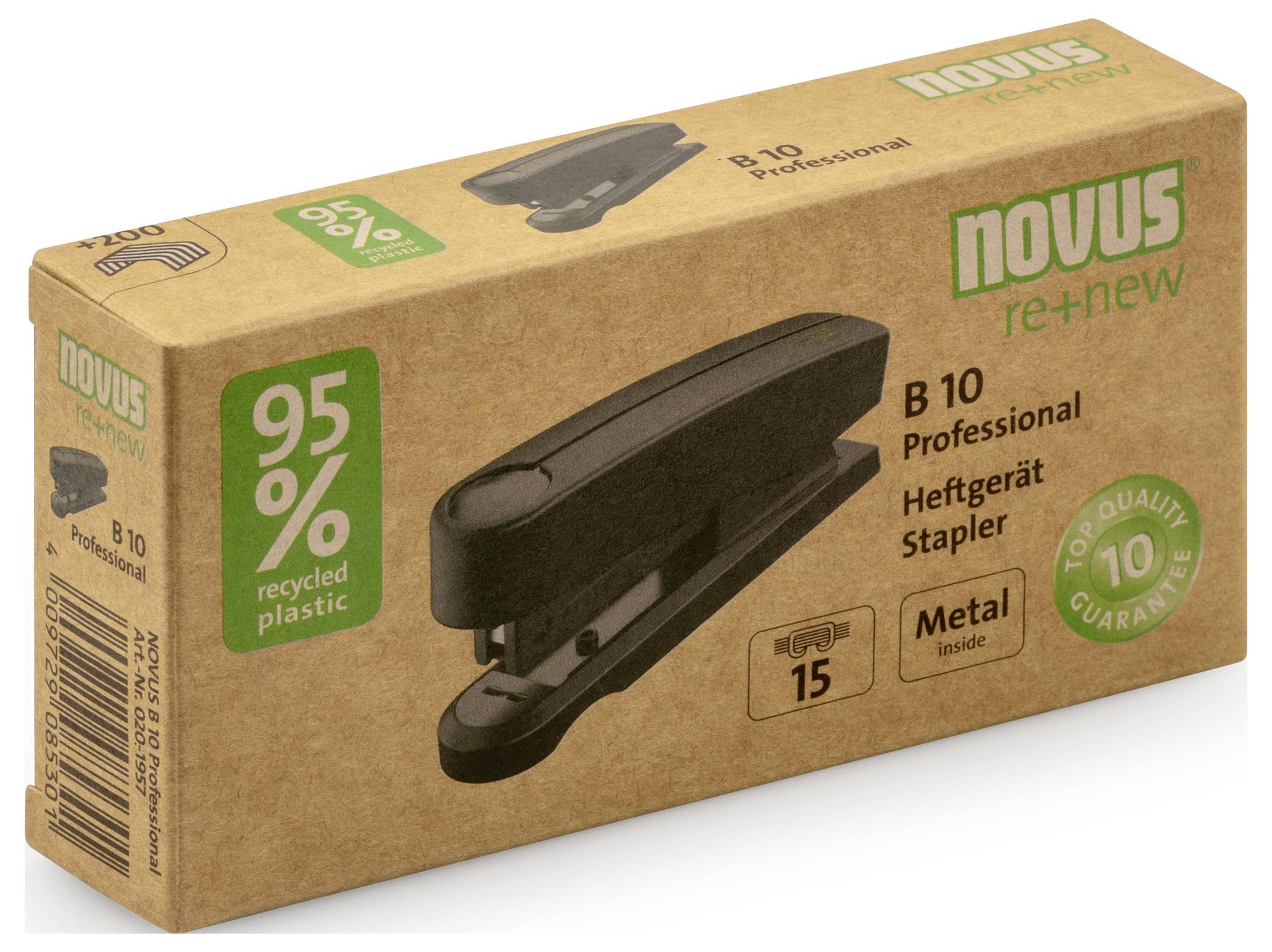 Agrafeuse Novus Office B10 PRO re+new schwarz 020-1957 noir capacité d'agrafage: 10 feuilles (80 g/m²)-1