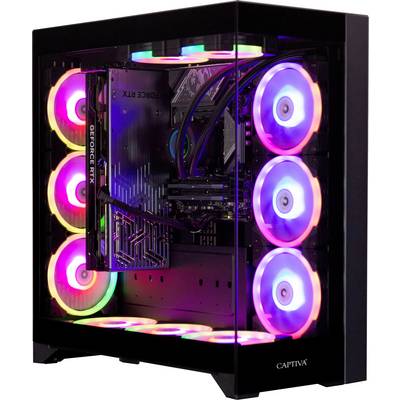 Un boîtier d'ordinateur de jeu avec un panneau latéral transparent mettant en valeur les composants internes et des ventilateurs à LED colorées.