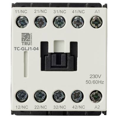 'Composants TRU TC-GLJ1-04' vue de face du composant électrique avec étiquettes de bornes et spécifications '230V 50/60Hz'.
