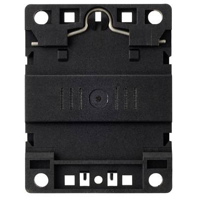 Cadre de montage en plastique noir avec découpes et ressorts de renforcement, utilisé pour fixer des dispositifs électroniques à un mur dans les installations électriques.