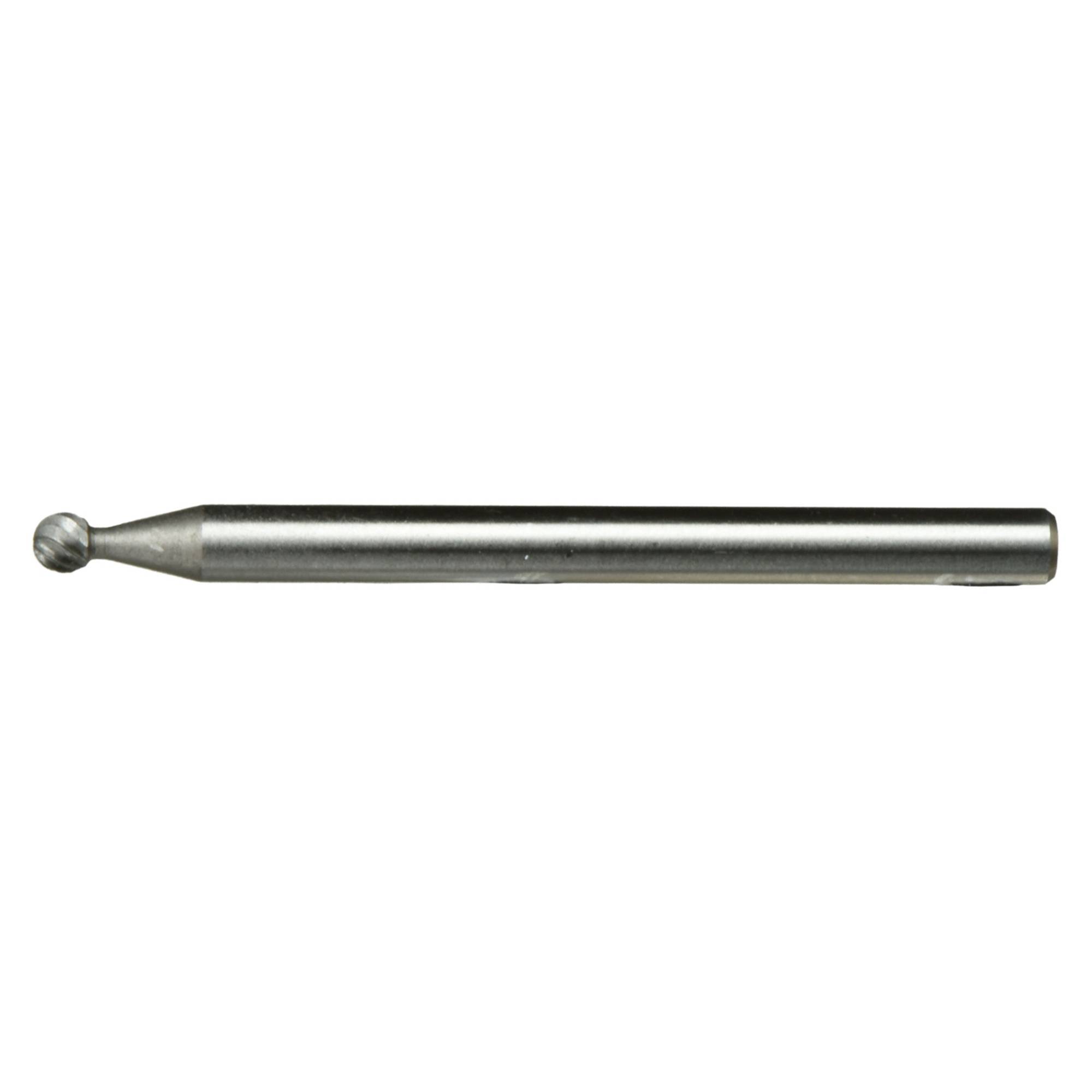 Un foret cylindrique en métal avec un embout arrondi de forme sphérique, utilisé pour la gravure ou le sculptage de précision sur divers matériaux.