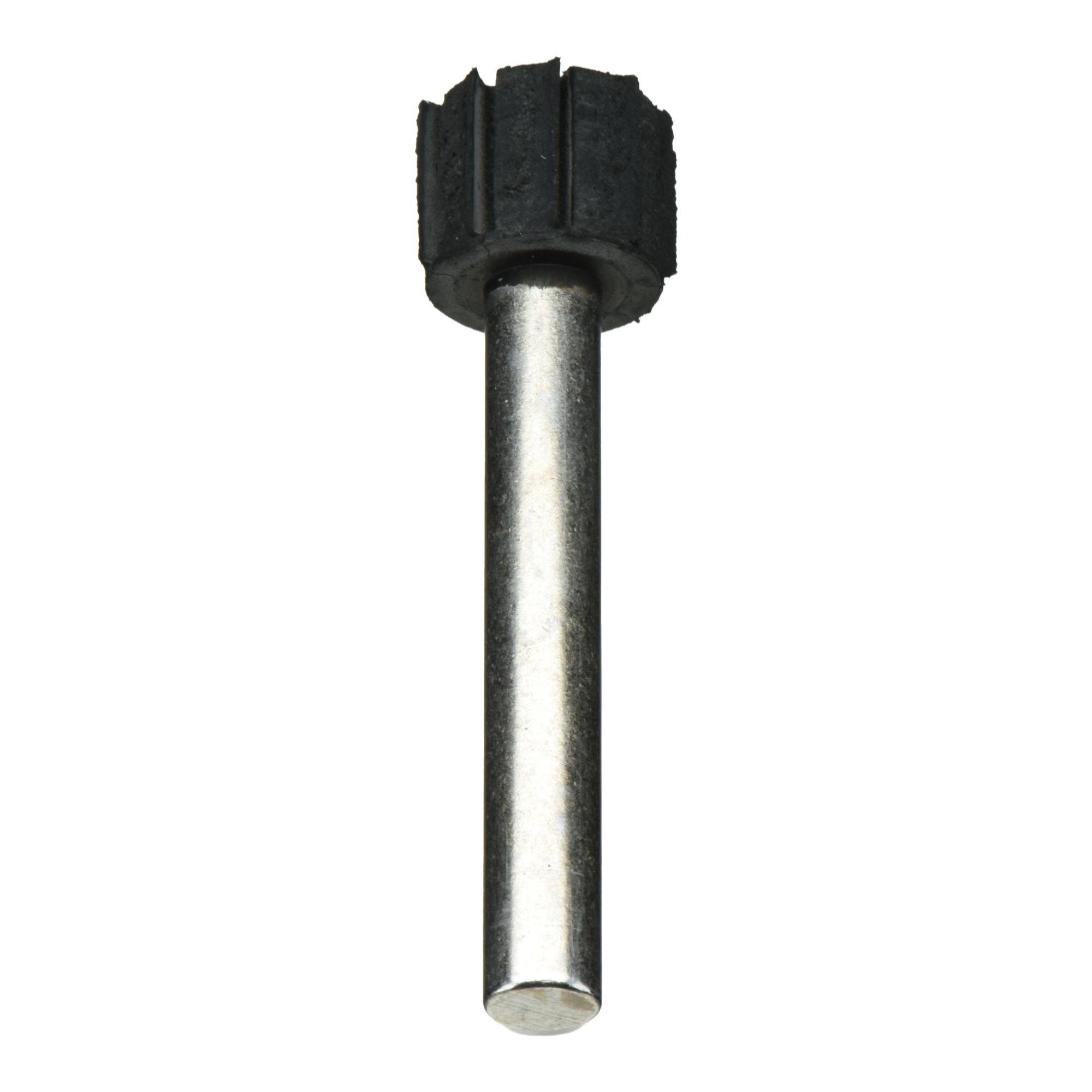 Une tige métallique cylindrique avec un capuchon noir strié à une extrémité.