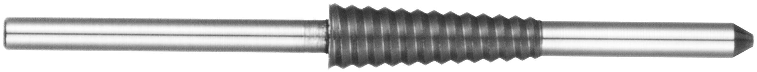 Un outil métallique à extrémité filetée et conique, avec une poignée lisse, généralement utilisé pour les tâches de taraudage ou de perçage.