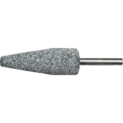 Une meule de ponçage bleu-gris en forme de cône, fixée à un mandrin métallique, utilisée pour poncer ou polir des surfaces.